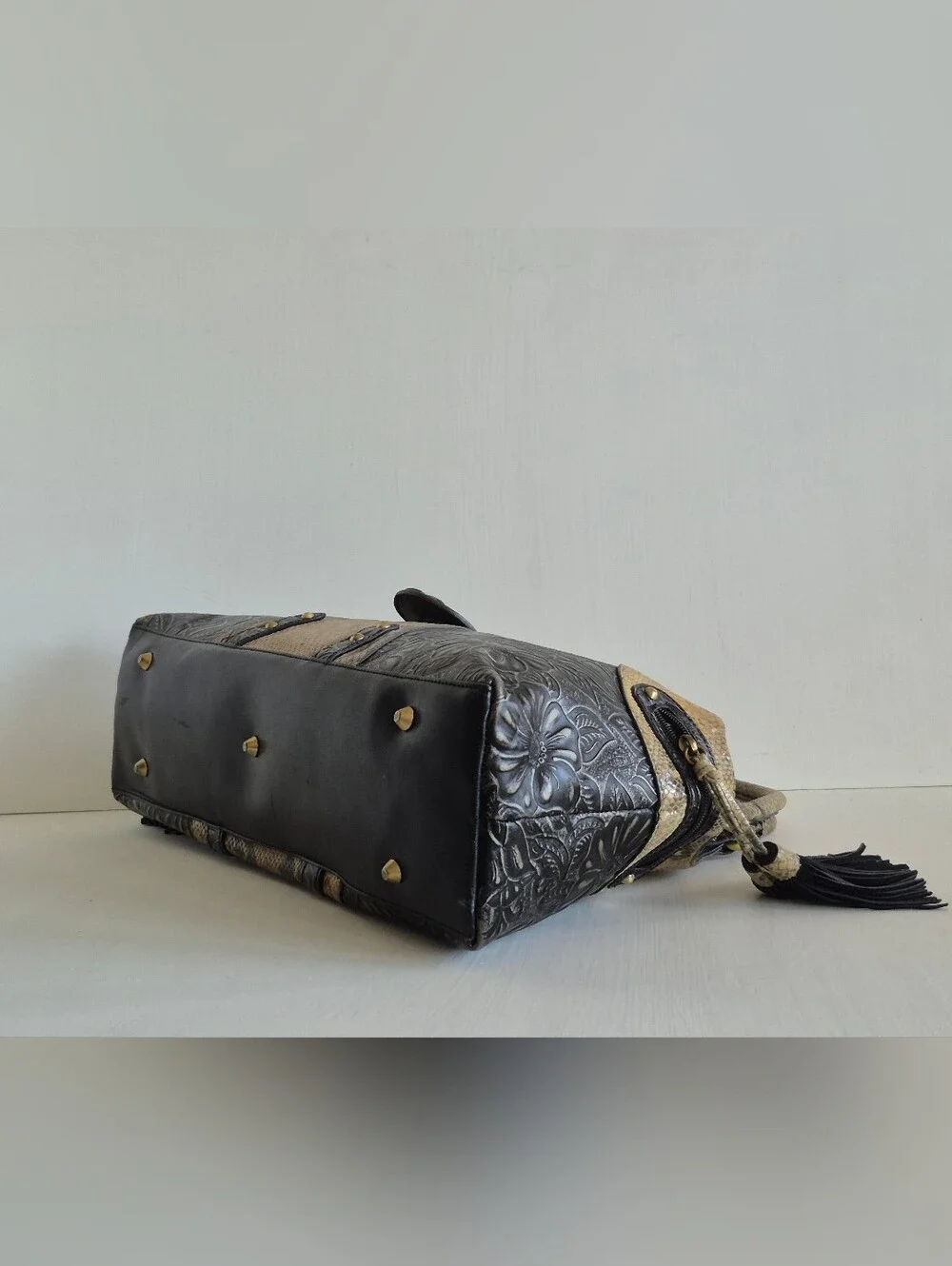 Original by Sharif 1827 Snakeskin Embossed Floral Design Large Hobo Shoulder Bag